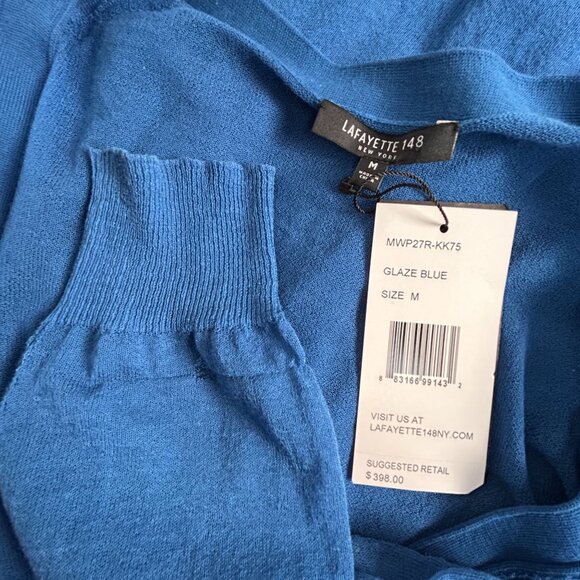 Lafayette 148 New York Womens Blue Sheer V-Neck Button Cardigan Sweater New $398 - Picture 3 of 8